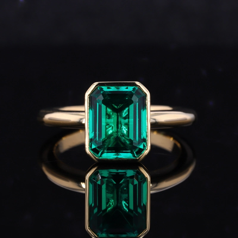 Starsgem Bezel Setting 8*10mm Lab Grown Emerald Ring 10K Solid Gold Jewelry