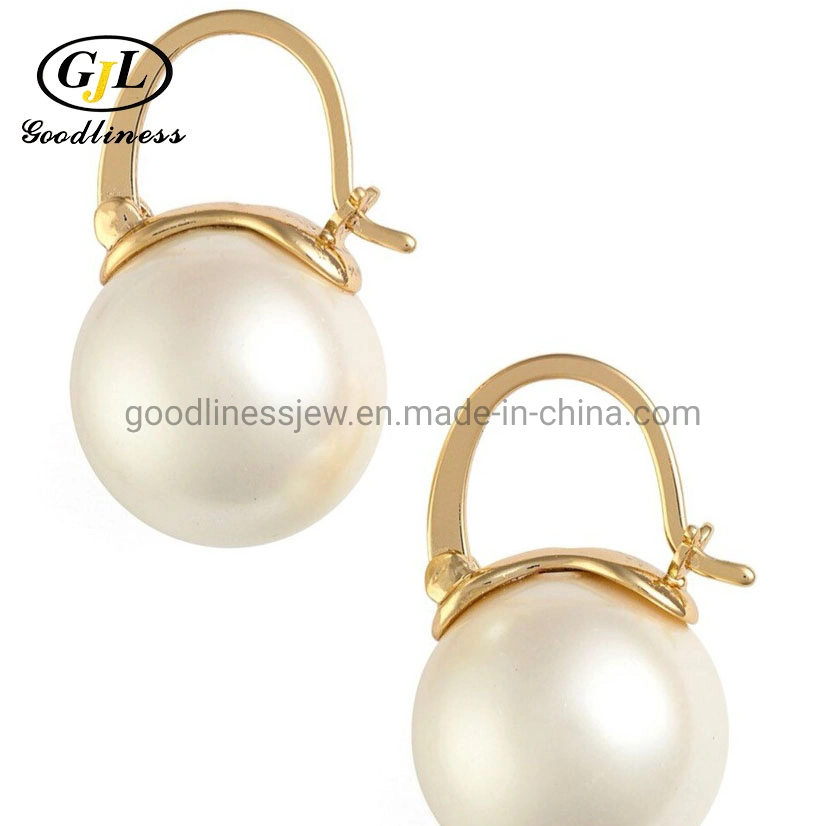 Women Fashion Jewelry Big Round Shaped Ear Clip Fancy Bridal Pearl Stud Earrings