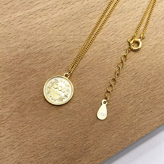 2023 Модное новое колье-монета из серебра 925 пробы с позолотой 14 карат.